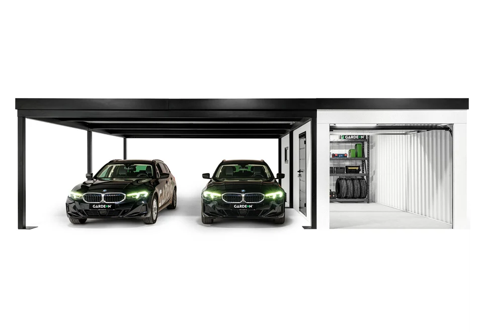 Garden house with Hormann safety garage door