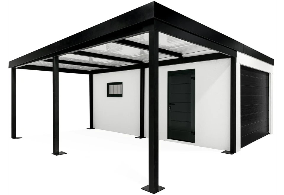 Garden house with Hormann safety garage door