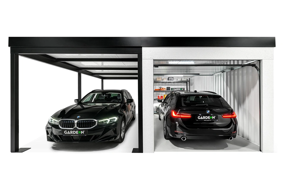 Garden house with Hormann safety garage door