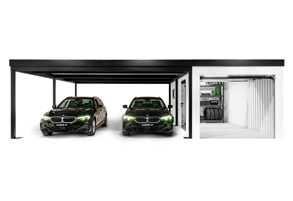 GARDEON® Garage with door, window and left carport
