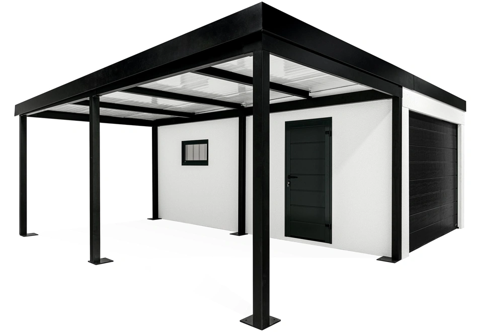 GARDEON® Garage with door, window and left carport