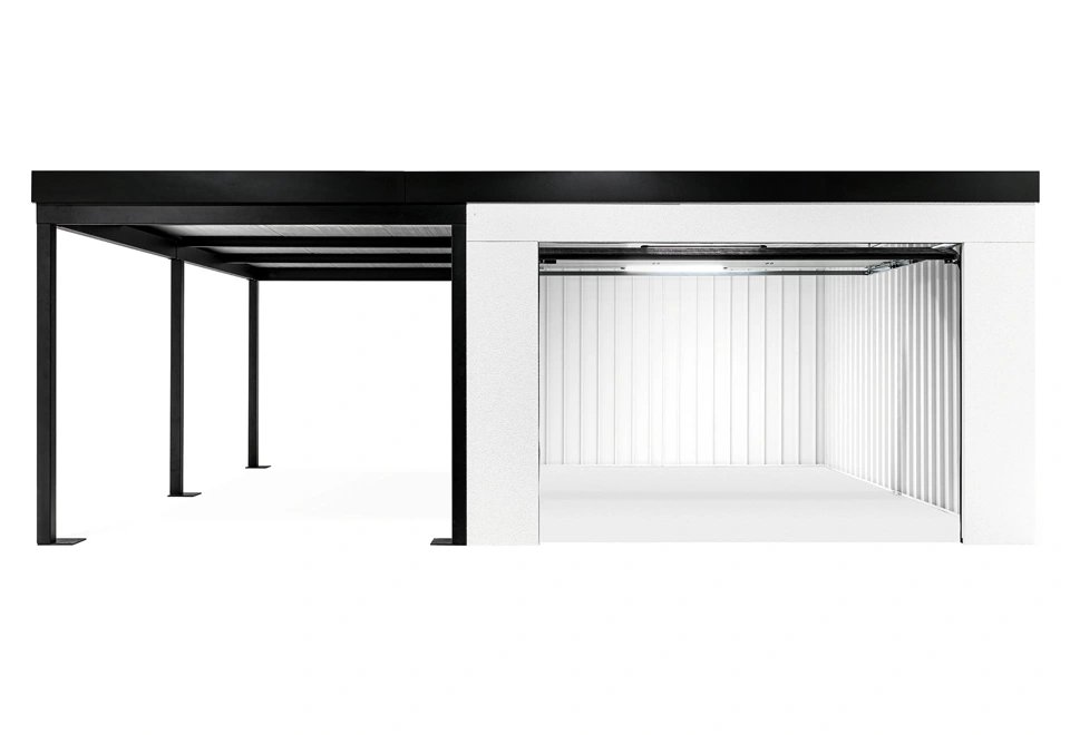 Garden house with Hormann safety garage door