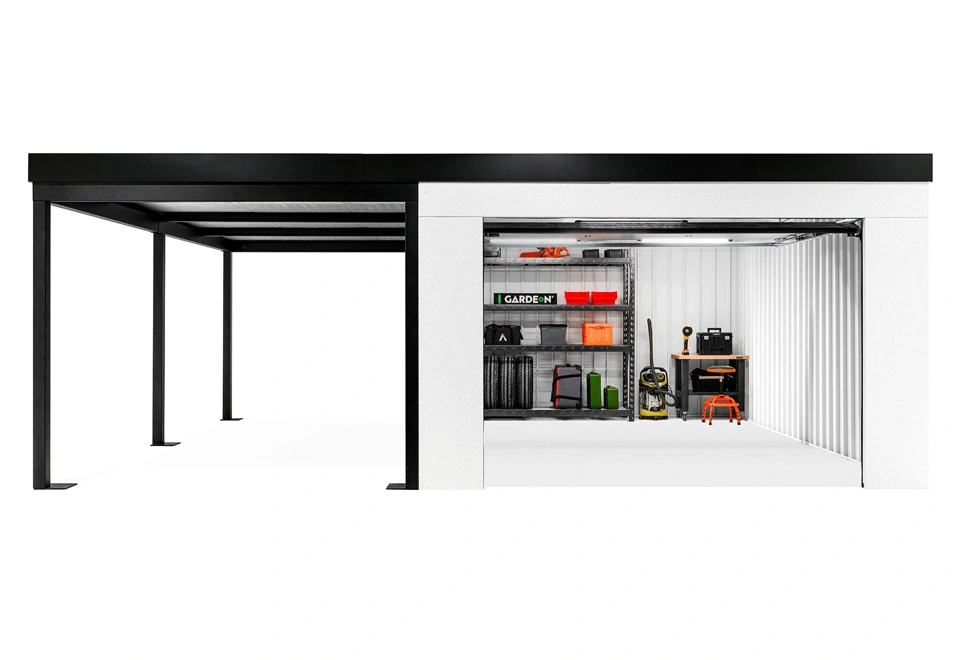 GARDEON® Garage with door, window and left carport