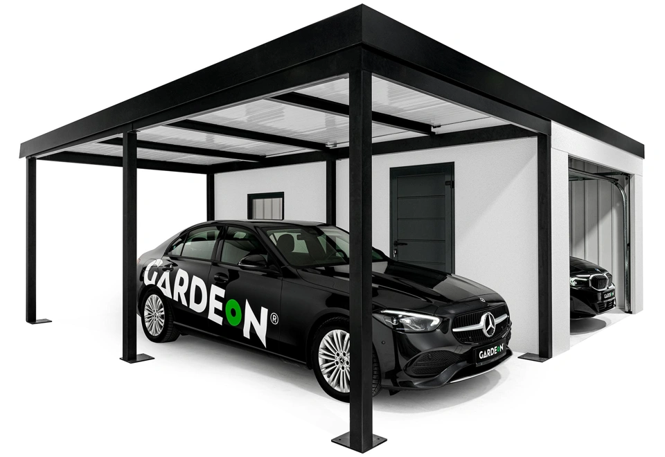 Garden house with Hormann safety garage door