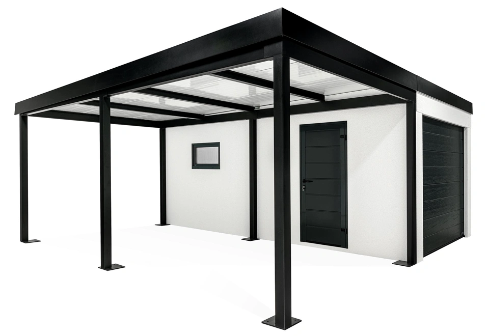 GARDEON® Garage with door, window and left carport