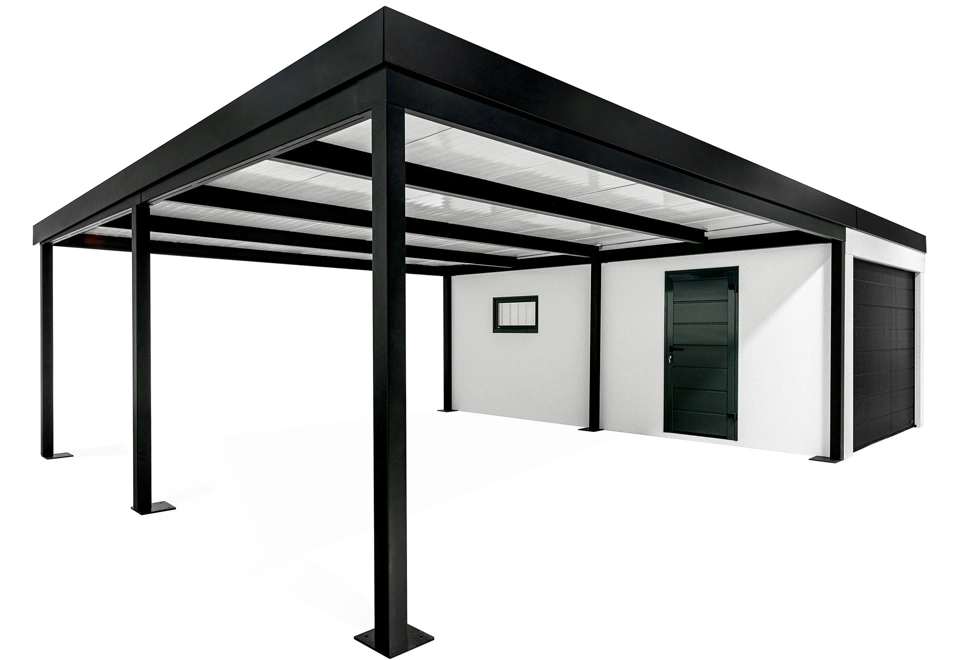 GARDEON® Garage with door, window and left carport