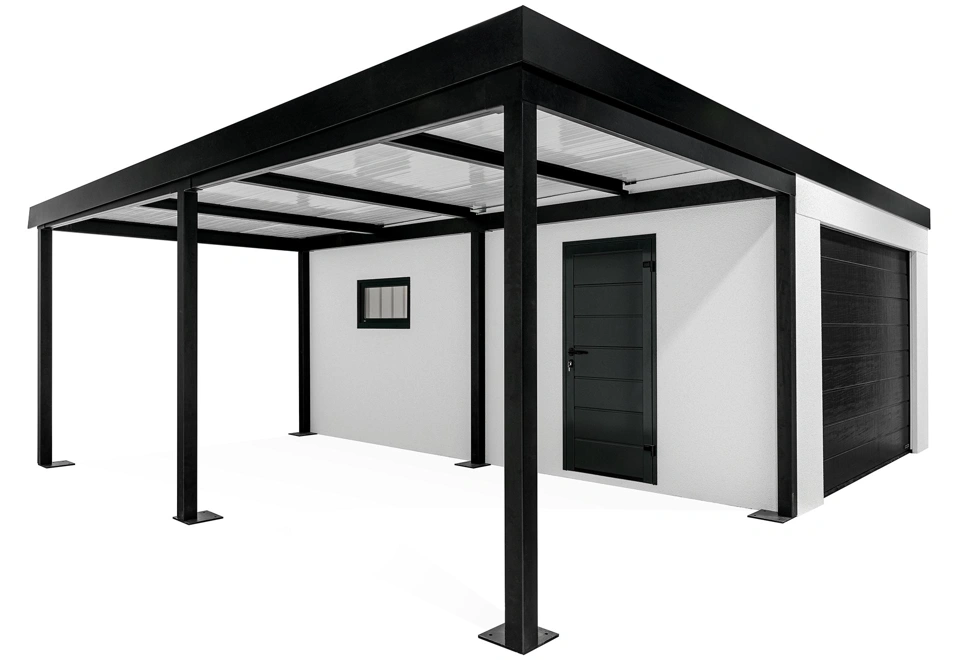 GARDEON® Garage with door, window and left carport