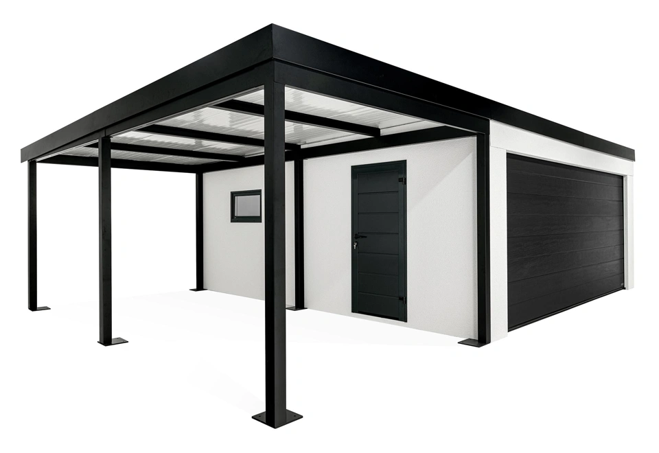 GARDEON® Garage with door, window and left carport