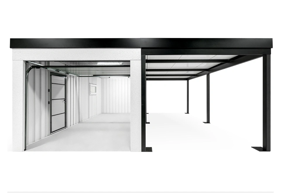 Garden house with Hormann safety garage door