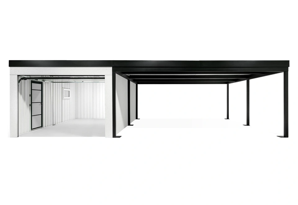 Garden house with Hormann safety garage door