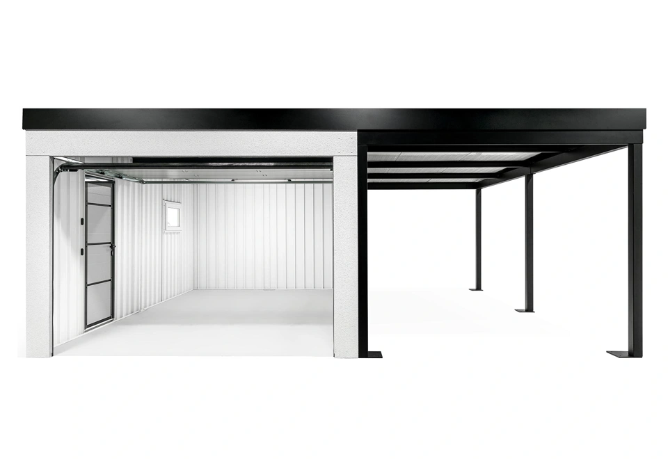 Garden house with Hormann safety garage door