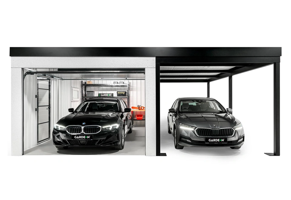 GARDEON® Garage with door, window and right carport