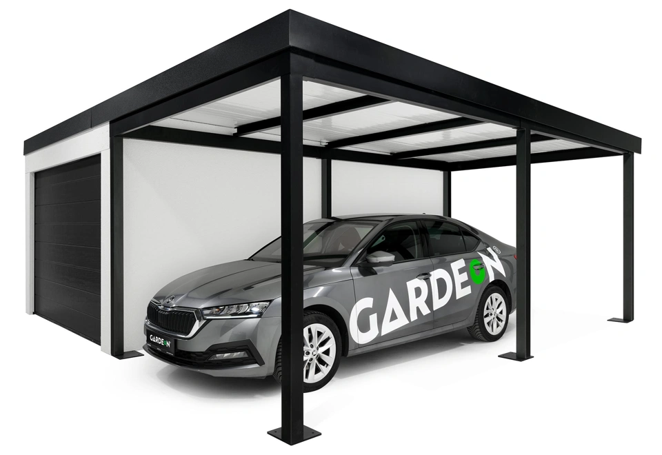 GARDEON® Garage with door, window and right carport