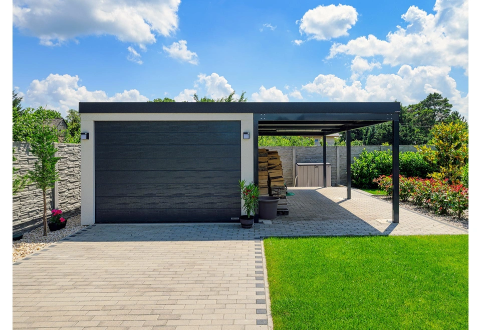 GARDEON® Garage with door, window and right carport