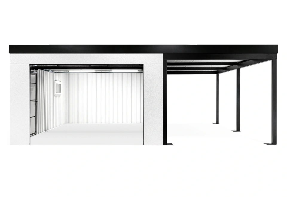 Garden house with Hormann safety garage door