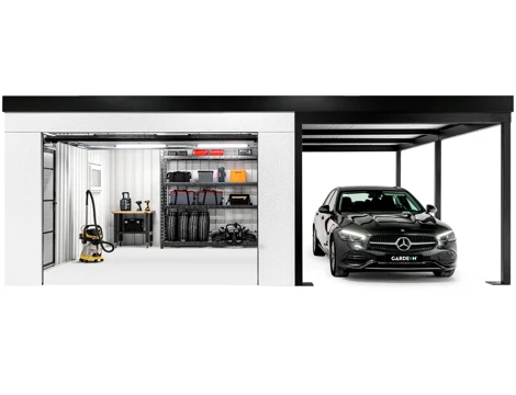 GARDEON® Garage with door, window and right carport