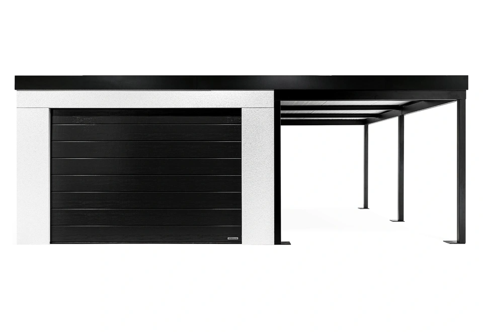 Garden house with Hormann safety garage door