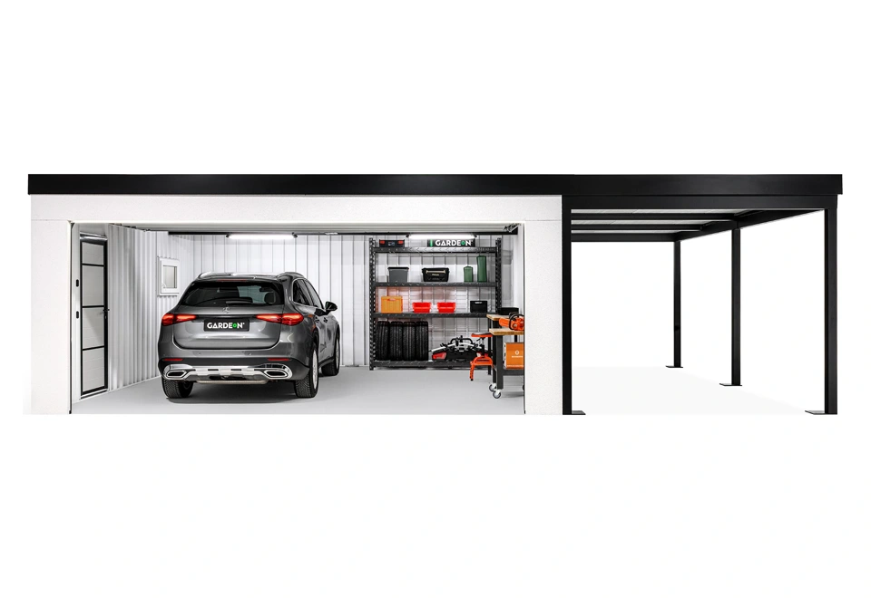 GARDEON® Garage with door, window and right carport
