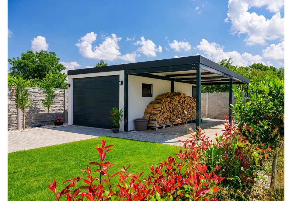 GARDEON® Garage with door, window and right carport