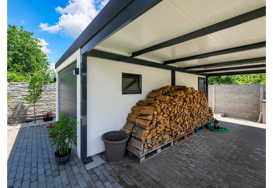 GARDEON® Garage with door, window and right carport
