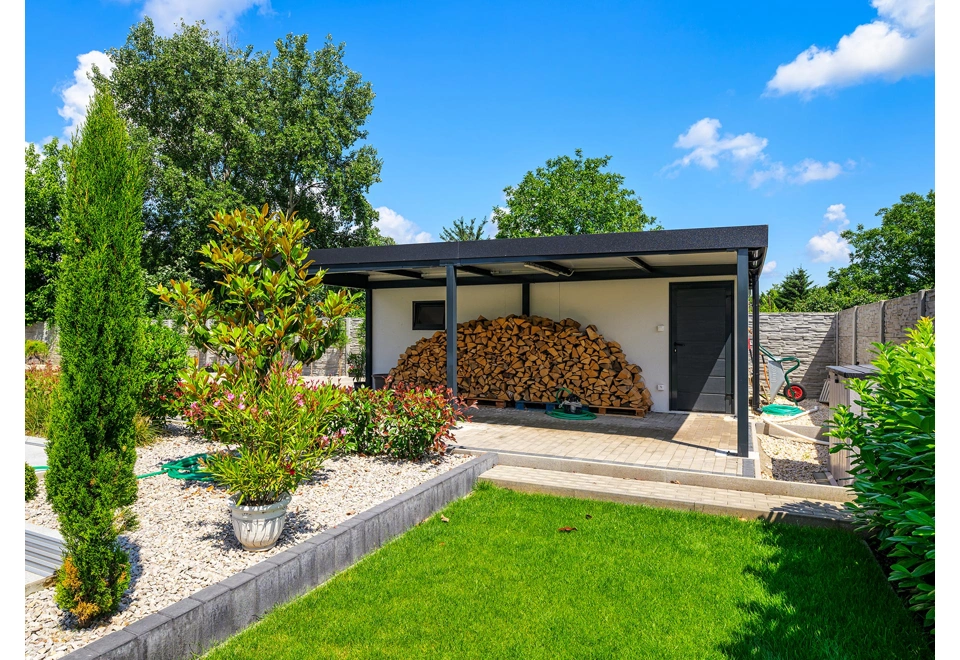 GARDEON® Garage with door, window and right carport