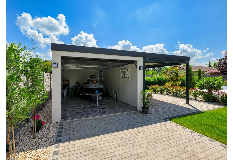 GARDEON® Garage with door, window and right carport