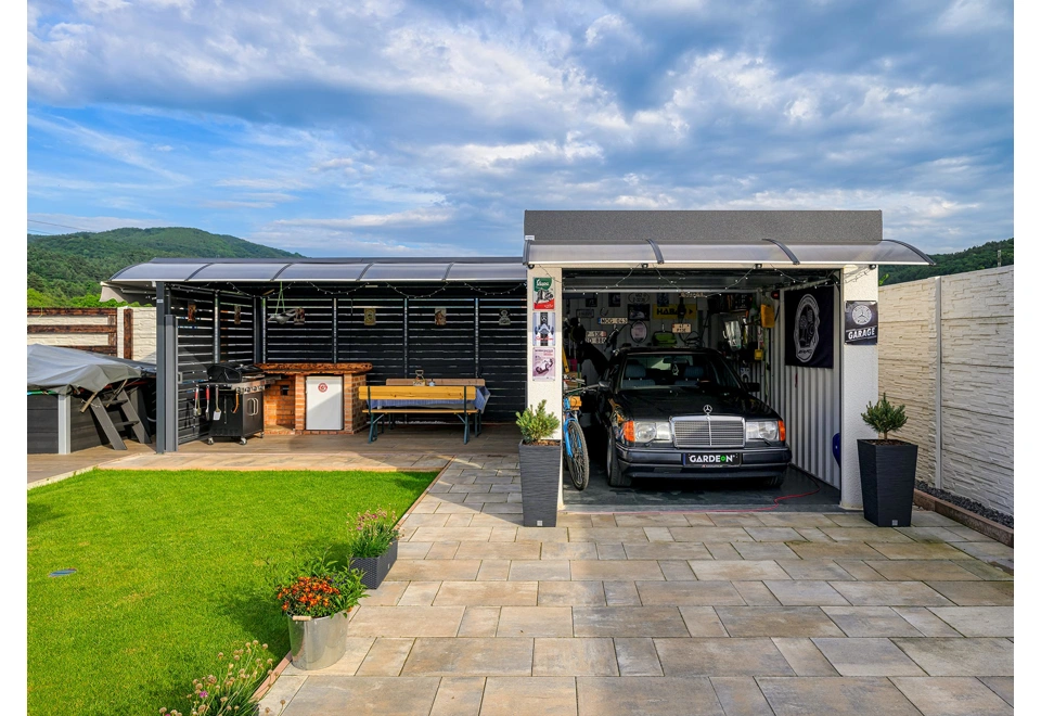 GARDEON® Garage with door, window, skylight and carport