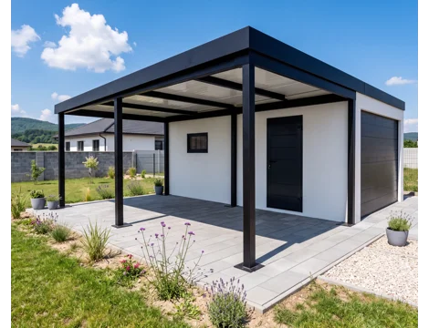 GARDEON® Garage with Hörmann Sectional Garage Door (3000 × 2125 mm) and carport