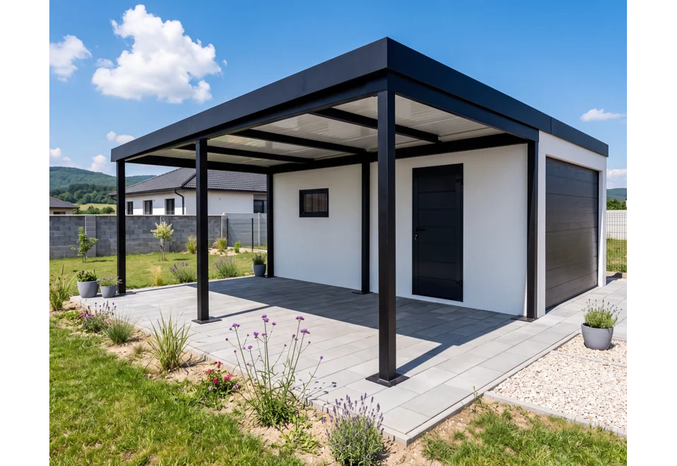 Garden house with Hormann safety garage door