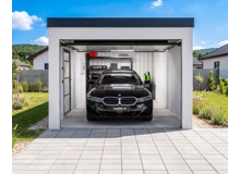 Garden house with Hormann safety garage door