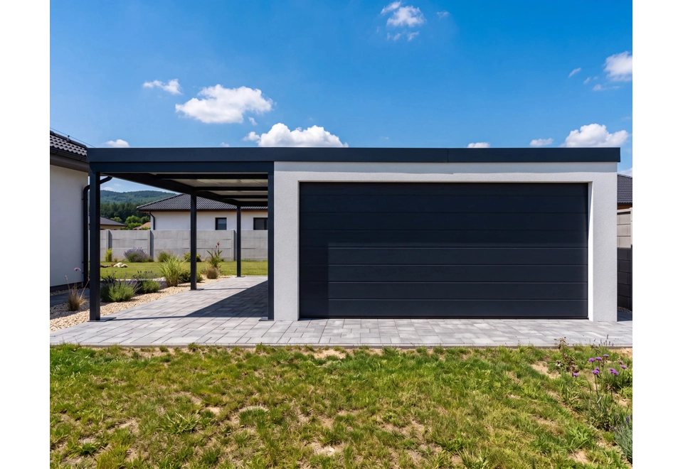 Garden house with Hormann safety garage door