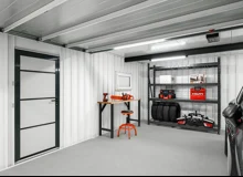 Garden house with Hormann safety garage door