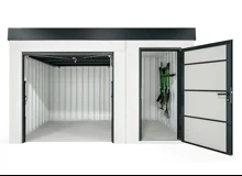 Garden house with Hormann safety door and garage door