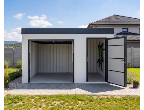 GARDEON® Garden House with door and safety garage door