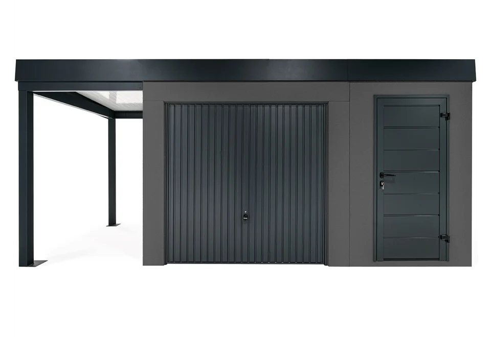 GARDEON® Garden House with door, safety garage door and carport