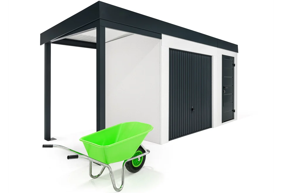 GARDEON® Garden House with door, safety garage door and carport