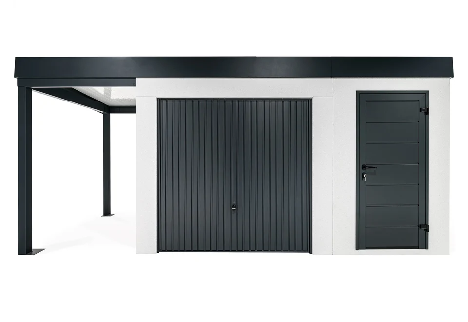 GARDEON® Garden House with door, safety garage door and carport