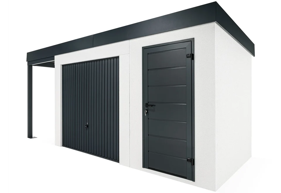 GARDEON® Garden House with door, safety garage door and carport