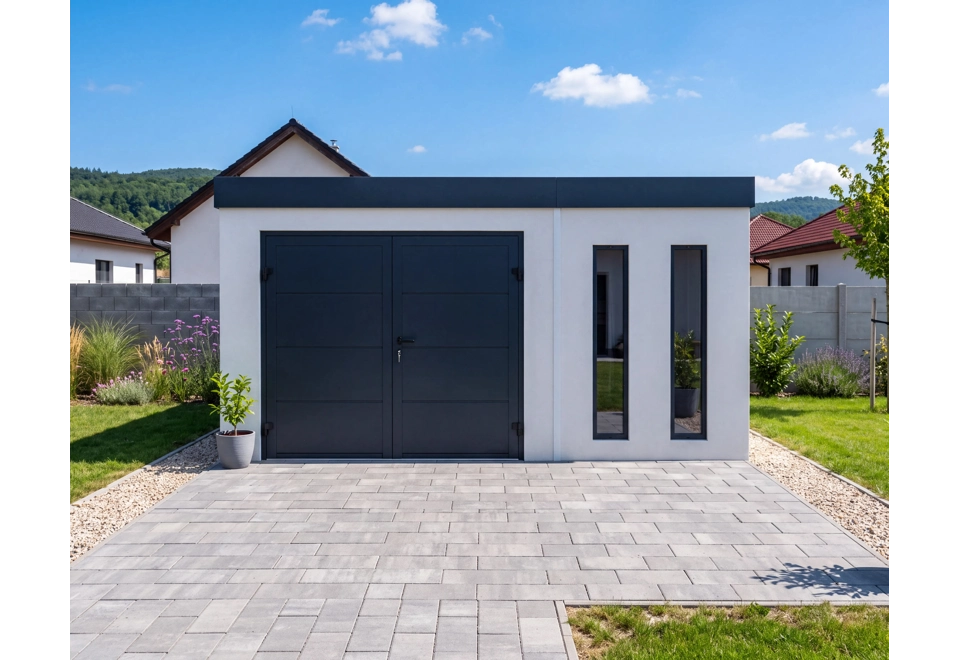 Garden house with double door and two skylights 