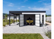 GARDEON® Garden House with double Hörmann door, two skylights and carport