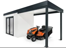Garden house with double panoramatic door and carport