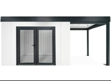 Garden house with double panoramatic door and carport