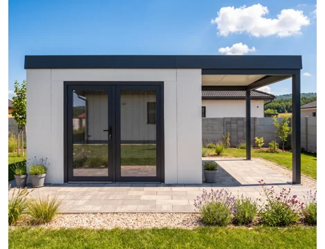 GARDEON® Garden House with Double-Leaf Glazed Door and carport