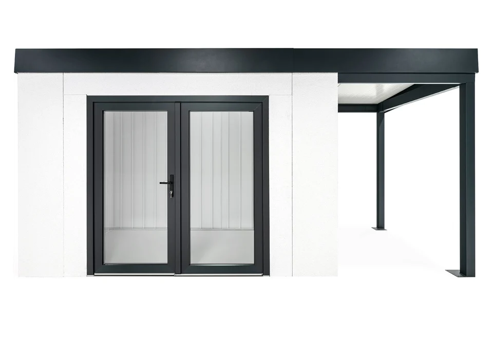 GARDEON® Garden House with Double-Leaf Glazed Door and carport