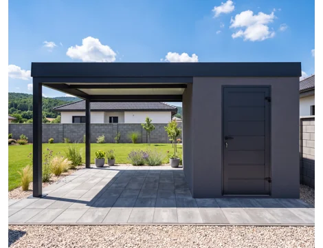 GARDEON® Garden House with Hörmann door and carport