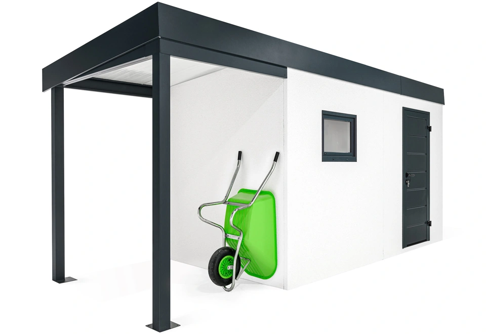 GARDEON® Garden house with Hörmann door and window with carport