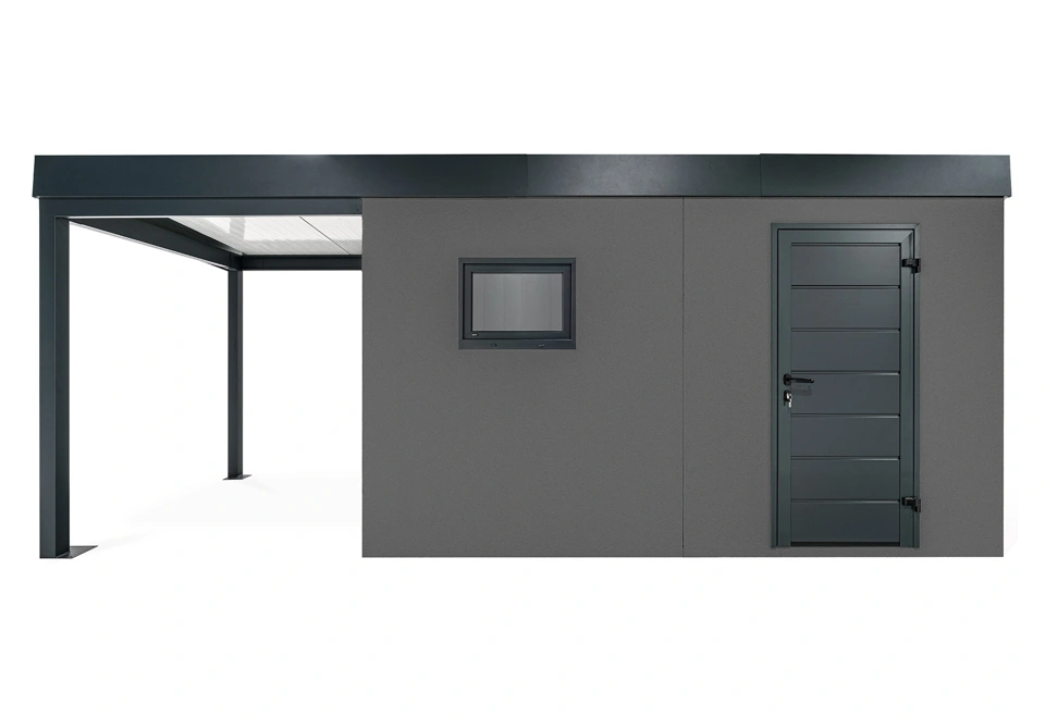 GARDEON® Garden house with Hörmann door and window with carport