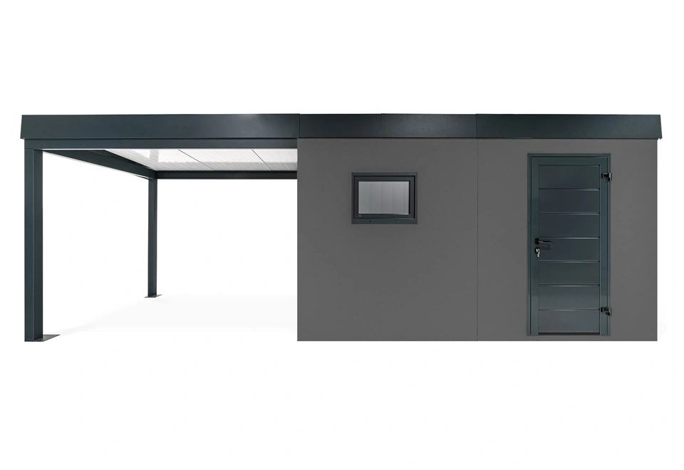 GARDEON® Garden house with Hörmann door and window with carport