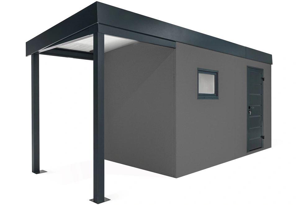 GARDEON® Garden house with Hörmann door and window with carport