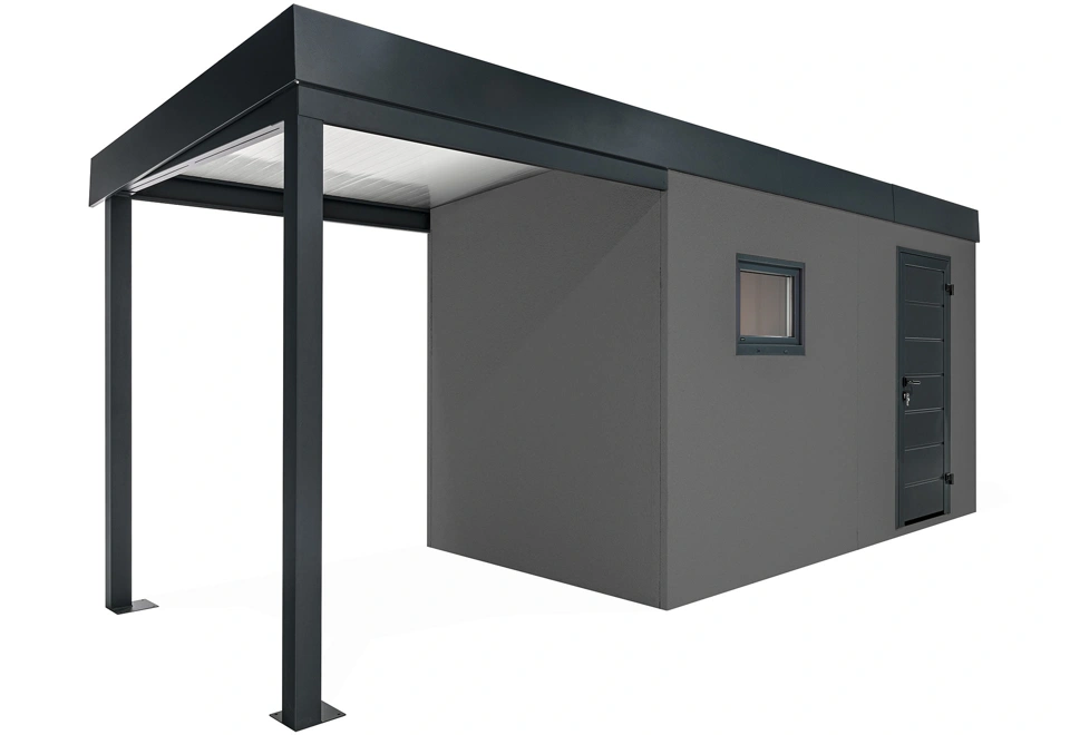 GARDEON® Garden house with Hörmann door and window with carport